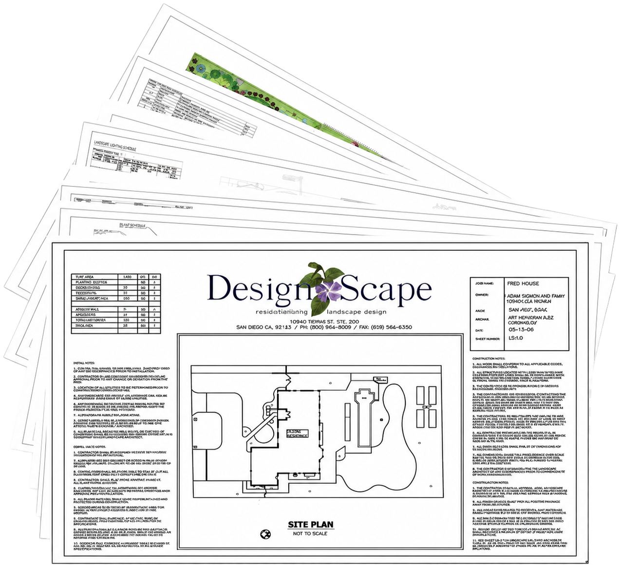 Complete fanned Designscape landscape plan package