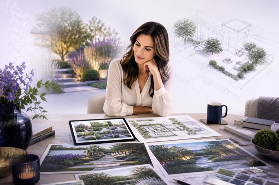Homeowner choosing a Designscape landscape design package
